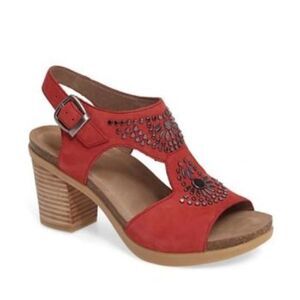 Dansko Deandra Studded Sandals in Red Nubuck Leather Size EU 39 Shoes